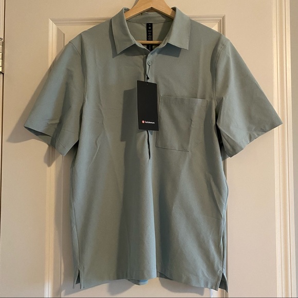 Lululemon WovenAir Popover Shirt silver blue mens short sleeve button down - Picture 2 of 6